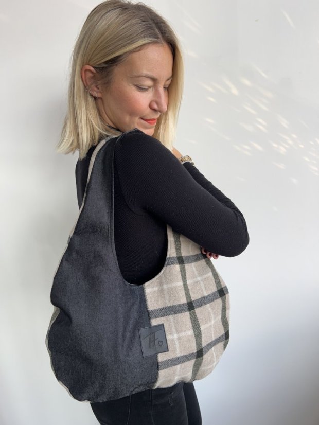 Denim&Vlna BAG - Barva: Černý denim a kostka